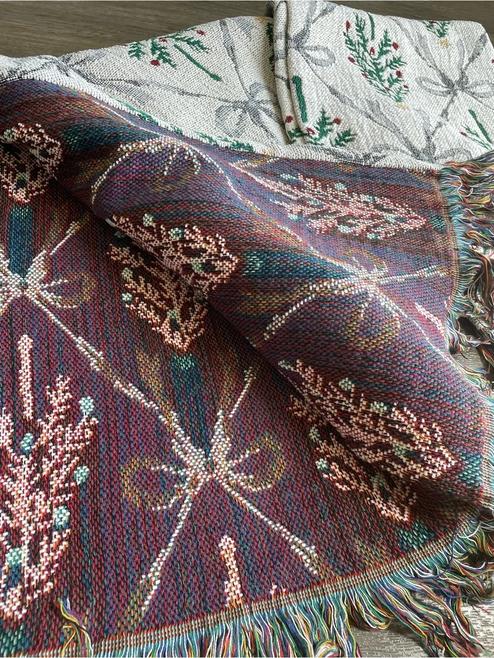 Reversible Jacquard Throw Holiday Blanket 50x70 Christmas Tree With Fringe NEW